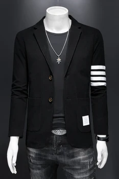 Черный мужской повседневный блейзер, высококачественная Стандартная посадка, модный пиджак для повседневной работы, вечеринки, однотонная мужская одежда