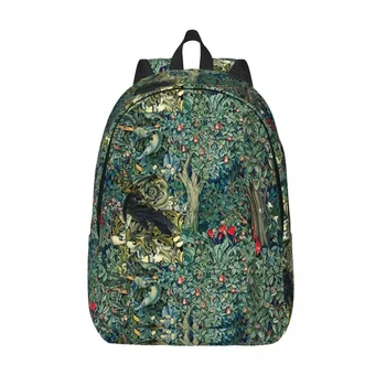 Зелень, Лесные животные, Ворон на листьях аканта, сине-зеленый Женский рюкзак с цветочным рисунком, сумка для книг, рюкзак для ноутбука, школьный ранец