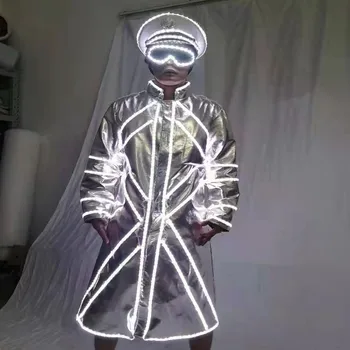 2023 новая Персонализированная мужская танцевальная одежда LED Tron с коротким рукавом, рекламирующая A1610 темно-зеленого, темно-синего, красного, белого цвета.