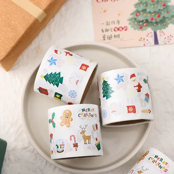 300 шт. / рулон Рождественские наклейки с Санта-Клаусом, подарочная коробка, этикетка на конверте, декоративная наклейка для вырезок оптом