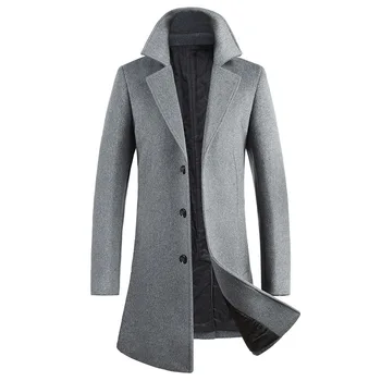 Осенне-зимнее молодежное мужское пальто средней длины в британском стиле с откидным воротником