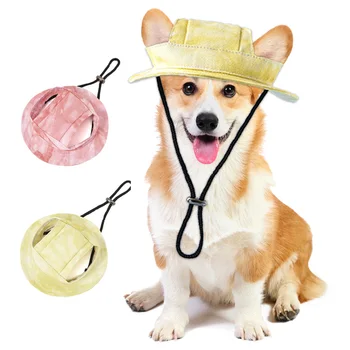 Регулируемая панама для домашних собак с отверстиями для ушей, Летняя солнцезащитная кепка, Дышащая бейсболка с большими полями, уличная походная шляпа для домашних животных