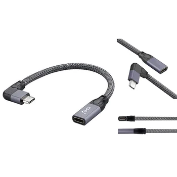 Удлинительный кабель USB C под прямым углом, короткий, из плетеного алюминия, удлинитель USB-C 3.1 от мужчины к женщине, поколение 2, 10 Гбит /с