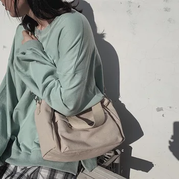  Женская сумка Корейская школьная Простая однотонная Повседневная Холщовая сумка-мессенджер, горячая распродажа Студенческих сумок большой емкости