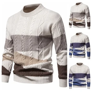 2023 Мужское повседневное пальто европейского размера в стиле ретро, осенне-зимний новый повседневный вязаный свитер с круглым вырезом
