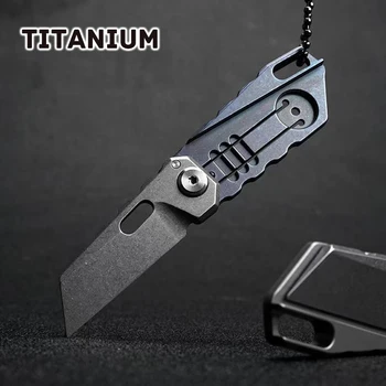 Складной нож S35VN Blade Blue из титанового сплава, EDC, портативный универсальный нож, брелок, ожерелье, Инструмент для самообороны для охоты на открытом воздухе, Gif