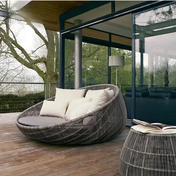 Круглая кровать в скандинавском стиле Кресло с откидной спинкой на балконе Комбинированный Одноместный диван из ротанга Lazy