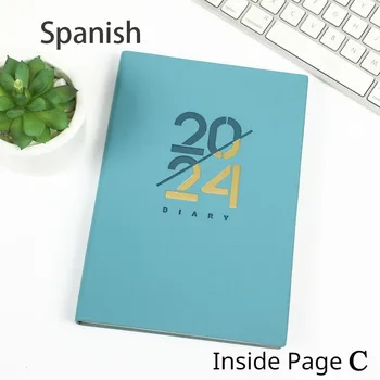 Повестка дня на 2024 год на испанском языке, внутренняя страница из мягкой кожи, блокнот формата А5, ежедневный план и повестка дня, календарь на 365 дней, канцелярские принадлежности