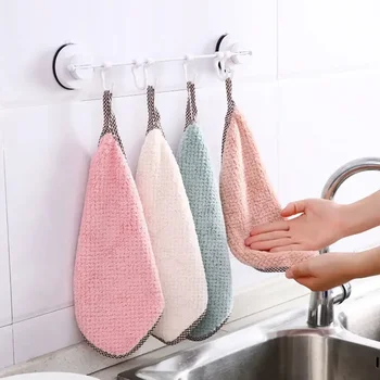 Двухсторонние впитывающие тряпки, подвесные коралловые бархатные утолщенные полотенца для рук, кухонные полотенца, чистящие прокладки, не линяющие кухонные полотенца