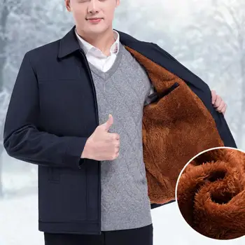Мужское зимнее пальто Стильная мужская куртка с лацканами, толстая флисовая куртка на молнии, повседневная мужская зимняя куртка средней длины на осень-весну