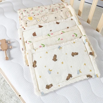 Мягкая и дышащая хлопковая детская подушка, эргономичная подушка для младенцев, прочная подушка для малышей с рисунком, обеспечивающая комфортный сон