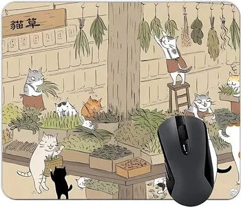 Кавайный милый кот Аниме Светло-зеленый и бежевый коврик для мыши Квадратный Водонепроницаемый игровой коврик для мыши для настольного компьютера ноутбука офисной работы