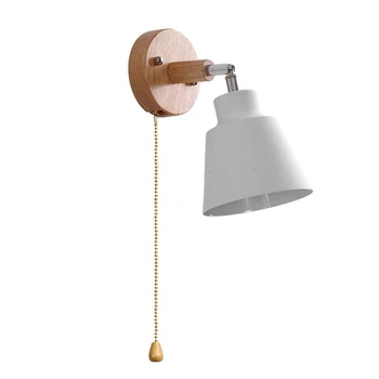 Скандинавский деревянный настенный светильник, Прикроватный настенный светильник, бра, настенный светильник для спальни, коридора Со Свободно вращающимся переключателем на молнии