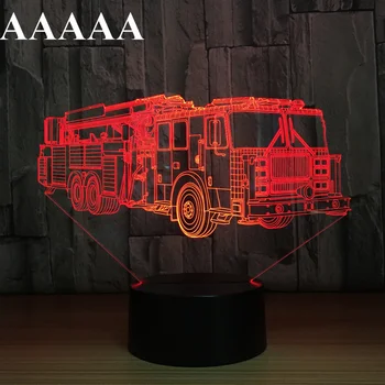 3D Настольная лампа для моделирования пожарной машины, Меняющая 7 цветов, Ночник для пожарной машины, USB-светильник для сна, декор спальни, подарок для детей