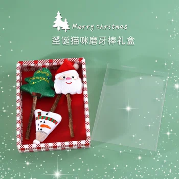 Палочка для шлифования зубов для кошек, деревянные игрушки для чистки зубов, Подарочная коробка с набором снеговиков в виде Рождественской елки (A4557)