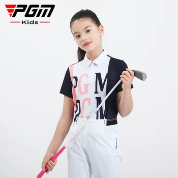 Детские футболки PGM Golf с коротким рукавом, летняя одежда для девочек, дышащая, быстросохнущая, YF590, Оптовая продажа