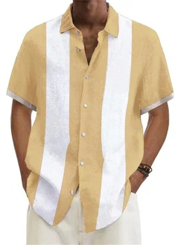 Летняя Новая мужская рубашка-кардиган с коротким рукавом, повседневный однотонный воротник поло с принтом в полоску, уличный мужской топ из удобной мягкой ткани