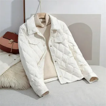 Легкая пуховая хлопчатобумажная куртка, женская короткая куртка, новинка зимы 2023, белая модная женская куртка во французском стиле с заплатками