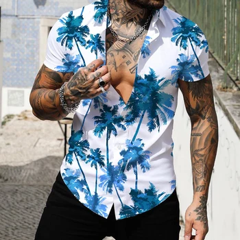 2023 Кокосовая Пальма Рубашки Для Мужчин С 3D Принтом Мужская Гавайская Рубашка Пляжная 5xl С Коротким Рукавом Модные Топы, Футболка Мужская Блузка Camisa