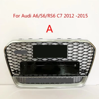 Передняя спортивная решетка капота с шестигранной сеткой в виде сот, черный хром для Audi A6/S6/RS6 C7 2012 2013 2014 2015
