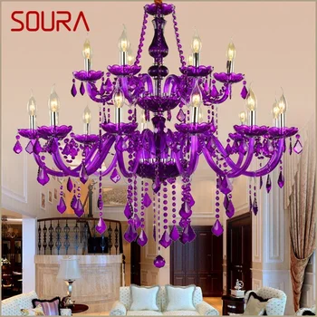 Хрустальная подвесная лампа SOURA в европейском стиле, Фиолетовая свеча, Роскошная люстра для гостиной, ресторана, спальни, магазина одежды