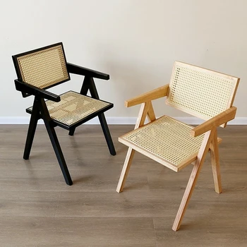 Обеденный стул из массива дерева в скандинавском стиле, стул со спинкой из ротанга, маленький стул для отдыха на домашнем балконе, Современный минималистичный ресторан для переговоров