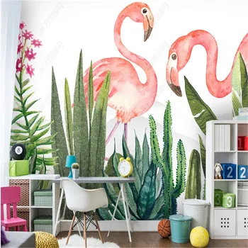 Минималистичные обои для детской комнаты, тропические растения, цветы Фламинго, фон детской комнаты, обои для домашнего декора, фреска 3D