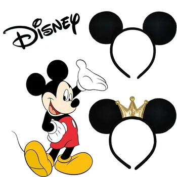 Женские повязки с Микки Маусом и большими ушами Disney, простые классические повязки для волос с Минни, аксессуары для волос с черным бантом для девочек, подарок для детей