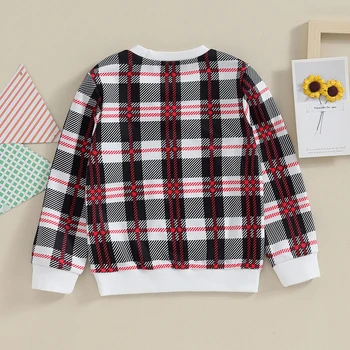 Осенняя толстовка для маленьких мальчиков и девочек, пуловер в клетку с длинным рукавом и круглым вырезом, свободные топы