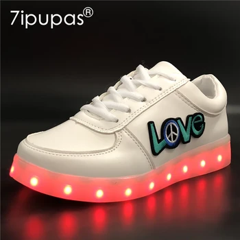 7ipupas EUR 30-44 Love's USB детские Светящиеся Кроссовки светящиеся кроссовки для девочек, женщин, мальчиков, мужчин, Красочные светодиодные фонари, Детская обувь