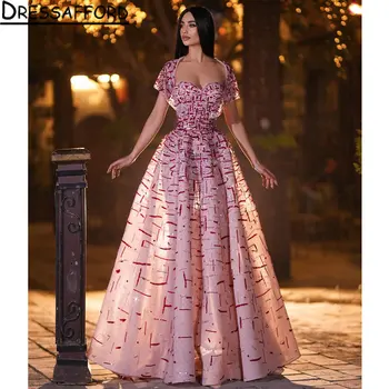 Розовые вечерние платья трапециевидной формы в Дубае, расшитые бисером в виде сердца, с жакетом, вечернее платье Саудовской Аравии, расшитое хрустальными блестками