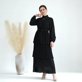3-Слойные шифоновые платья Абайя для женщин, мусульманское черное вечернее платье из Турции, Роскошная исламская одежда в Дубае, Кафтан, хиджаб, халат