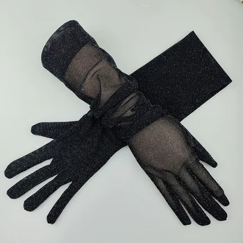 Рождественские длинные перчатки из серебристой сетки из перспективного черного шелка, женские кружевные рукава с солнцезащитным кремом, летний этикет вождения на открытом воздухе