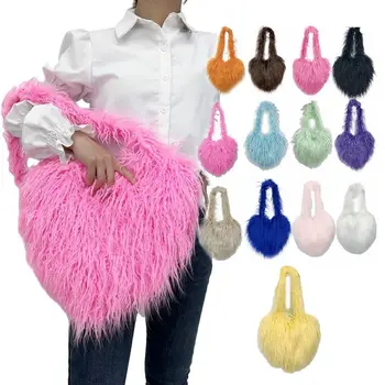 Плюшевая сумка через плечо в форме любви, искусственный мех, Корейский стиль, Пуховая сумка из кроличьего меха, хозяйственная сумка, сумка для хранения, сумка через плечо в виде сердца