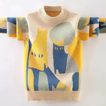 Детский осенне-весенний повседневный хлопковый пуловер для мальчиков и девочек от 3 до 14 лет, одежда в корейском стиле для отдыха, топы, детская одежда