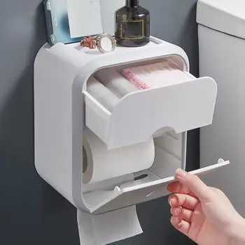 Ящик для хранения Органайзера для туалетной бумаги, водонепроницаемый, высокой емкости, пылезащитный, без перфорации, настенный рулон бумаги для дома