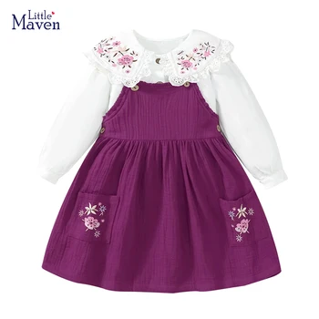 Комплекты Little maven для маленьких девочек, детская одежда, осенне-весенняя детская одежда, хлопковая рубашка с цветами + комплект платья