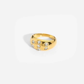 Модное 18-Каратное Позолоченное кольцо с куполом из нержавеющей стали, вымощенное стеклом, камнем для женщин, Металлическая текстура, кольцо на палец, Ювелирный подарок