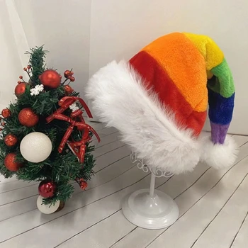 Рождественская шляпа, Шляпа Санта-Клауса, Рождественская праздничная шляпа для взрослых, комфортные шляпы унисекс, радуга для новогодней вечеринки