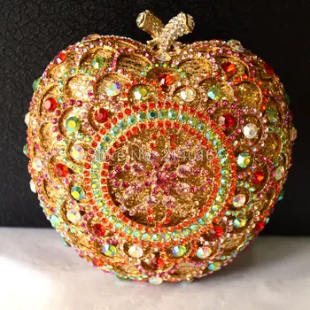 Кошелек-клатч в форме яблока, роскошные сумки с кристаллами, кошелек для монет для вечеринки Apple, женские свадебные вечерние сумки, женская сумочка (88307-B)