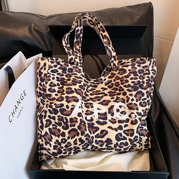 Большая сумка для покупок для женщин, модная леопардовая сумка через плечо, Эко-многоразовая холщовая сумка для покупок, женская сумка-тоут большой емкости