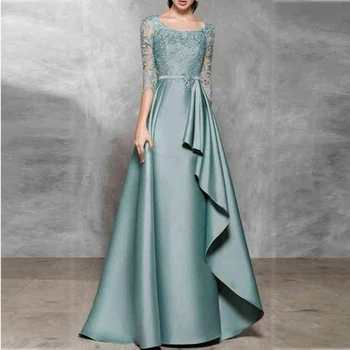 Элегантное атласное платье для матери невесты трапециевидной формы 2024, вечернее платье для гостей на свадьбу с длинным рукавом, платье с аппликацией на молнии сзади, праздничный ужин