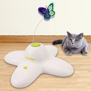 Интерактивный жук с Флаттером, Вращающийся на 360 градусов, Мигающая Игрушка-головоломка, Активированная Бабочка, Забавные игрушки, Умная Автоматическая игрушка для кошек
