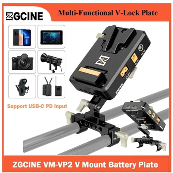 Батарейная Пластина ZGCINE VM-VP2 Mini с V-образным Креплением V-Образный Замок с 15-мм Стержневым Зажимом USB-C PD-Вход D-TAP/LEMO-Выход для Цифровой Зеркальной камеры Camcorder