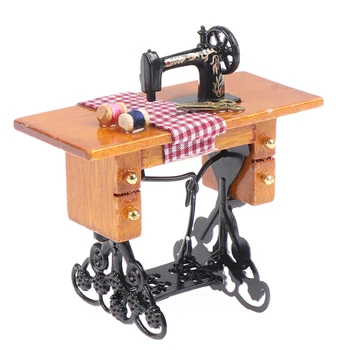 Декор кукольного домика Миниатюрная мебель Деревянная швейная машинка для игрушек для кукольного домика