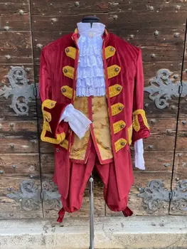 Мужские ливреи лакеев эпохи 18 века эпохи Короля Эдуарда, униформа в колониальном стиле рококо, Красные сюртуки, Средневековый викторианский костюм