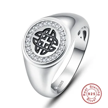 Мужское кольцо из 100% стерлингового серебра 925 пробы, гладкие круглые кольца с кристаллами циркона AAA, подарок, черное кольцо с узлом вечной силы, ювелирные изделия