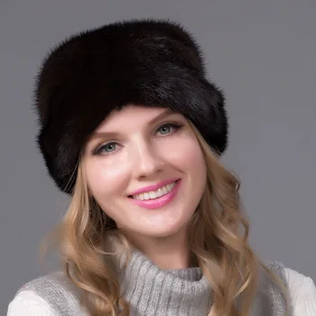 Шапка из меха норки, европейская и американская модная и минималистичная вязаная шапка, женская шапка для защиты ушей, осень и зима