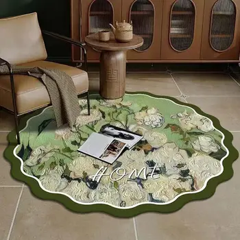 Винтажные круглые ковры с цветочным рисунком во французском стиле, подвесная корзина для балкона, коврик для стула, Декоративные коврики для гостиной, противоскользящие коврики