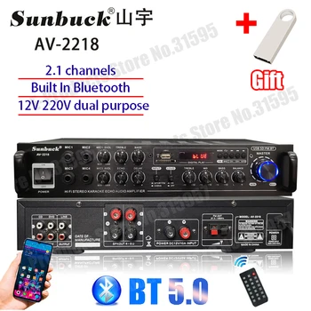 AV2218/326BT Bluetooth Усилитель Звука Для Домашнего Автомобильного Караоке Цифровое Аудио Стерео Усиление Поддержка FM USB SD 4 Микрофонных Входа Макс 4000 Вт
